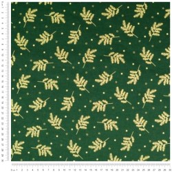 Tissu Coton Branches de Noël Dorées Fond Vert | Tissus Loup