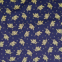 Tissu Coton Branches de Noël Dorées Fond Bleu Marine | Tissus Loup