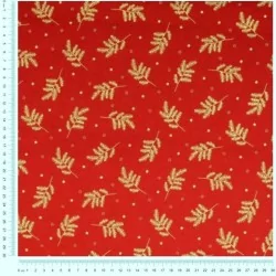 Tissu Coton Branches de Noël Dorées Fond Rouge | Tissus Loup