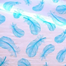 Tissu Double Gaze de Coton Plumes Bleu Turquoisee | Tissus Loup