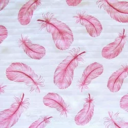 Tissu Double Gaze de Coton Plumes Roses | Tissus Loup