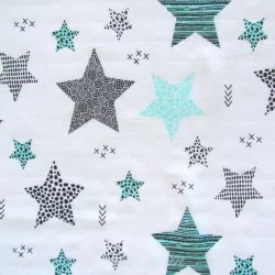 Tissu Double Gaze de Coton Étoiles Turquoise et Grise | Tissus Loup