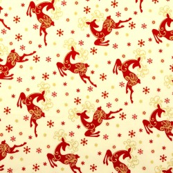 Tissu Coton Renne de Noël à Cornes d'Or Fond Écru | Tissus Loup