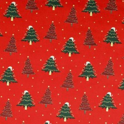 Tissu Coton Sapins de Noël en Rouge et Vert | Tissus Loup