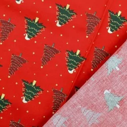 Tissu Coton Sapins de Noël en Rouge et Vert | Tissus Loup