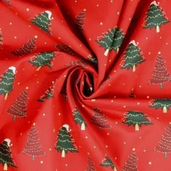 Tissu Coton Sapins de Noël en Rouge et Vert | Tissus Loup