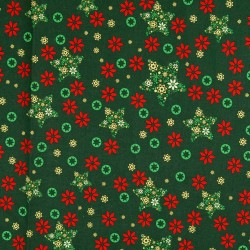 Tissu Coton Noël Fantaisie d'Étoiles dorées Fond Vert | Tissus Loup