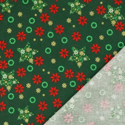 Tissu Coton Noël Fantaisie d'Étoiles dorées Fond Vert | Tissus Loup