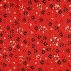 Tissu Coton Noël Fantaisie d'Étoiles dorées Fond Rouge | Tissus Loup