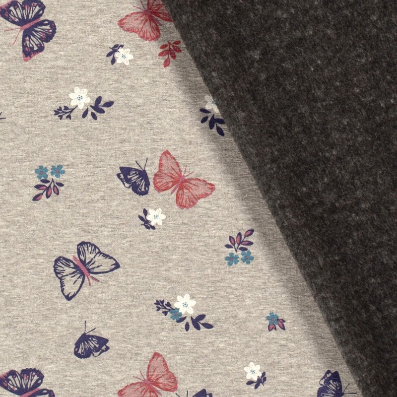 Tissu Sweat Polaire Alpine Papillons et Fleurs | Tissus Loup