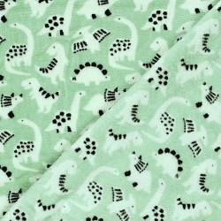 Tissu Fleece Sherpa Dinosaures Fond vert menthe | Tissus Loup