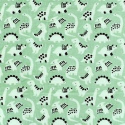 Tissu Fleece Sherpa Dinosaures Fond vert menthe | Tissus Loup