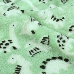 Tissu Fleece Sherpa Dinosaures Fond vert menthe | Tissus Loup