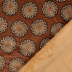 Tissu Suédine marron fleurs mandala double face fourrure noisette | Tissus Loup