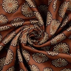 Tissu Suédine marron fleurs mandala double face fourrure noisette | Tissus Loup