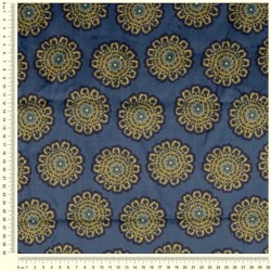 Tissu Suédine bleu fleurs mandala double face fourrure noisette | Tissus Loup