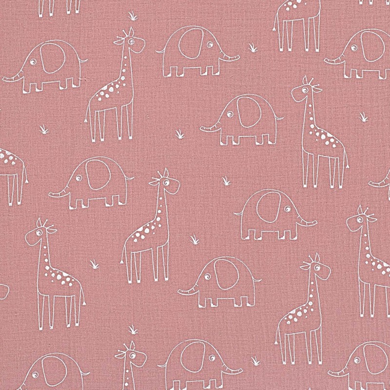 Tissu Double Gaze de Coton Gaze Girafes et Éléphants | Tissus Loup