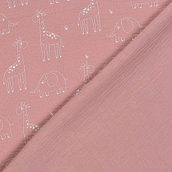 Tissu Double Gaze de Coton Gaze Girafes et Éléphants | Tissus Loup