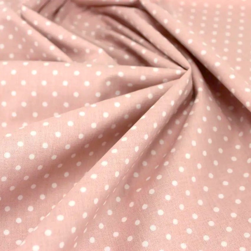 Tissu Pois Blanc 4mm Fond Rose Poudré — 3