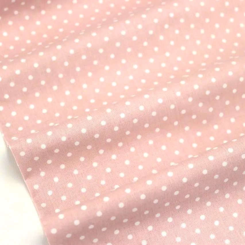 Tissu Pois Blanc 4mm Fond Rose Poudré — 4