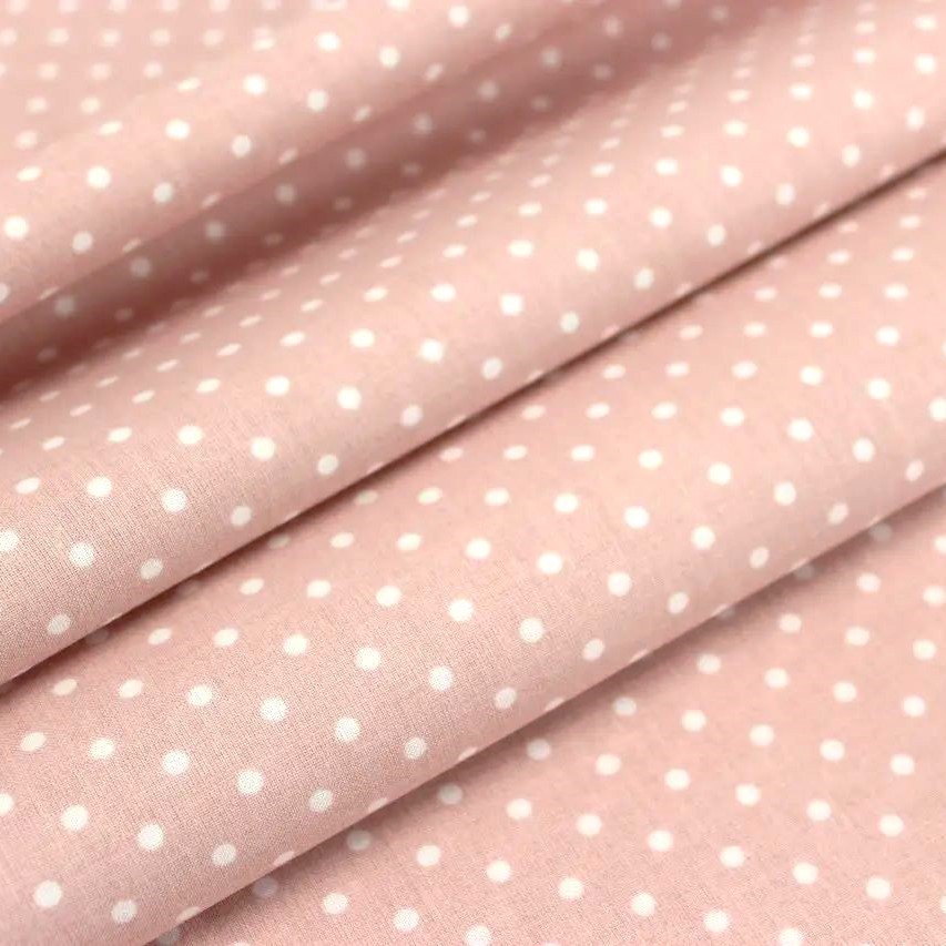 Tissu Pois Blanc 4mm Fond Rose Poudré — 1