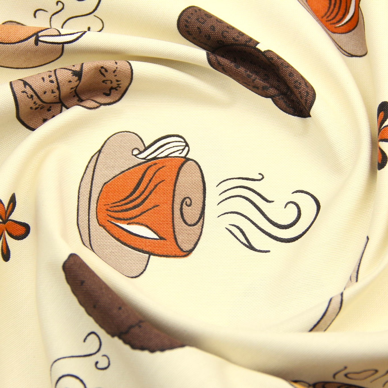 Tissu Déco Semi Panama Café et Biscuits Fond Crème — 4