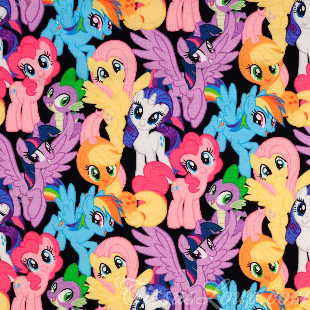 Tissu Jersey My Little Pony Fond Noir Mon Petit Poney — 1
